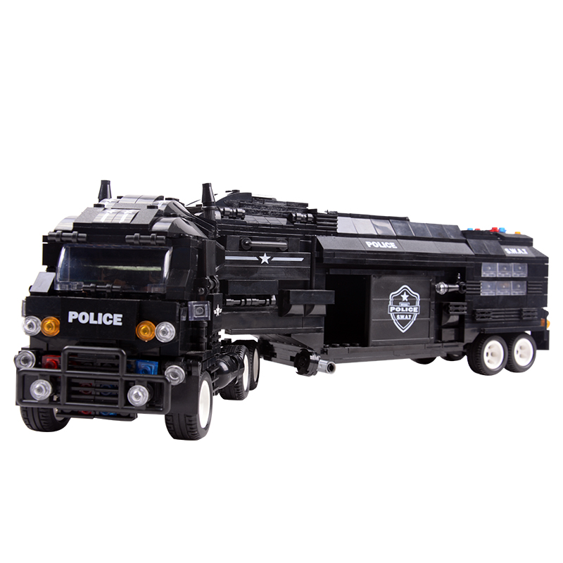 沃马儿童玩具模型积木特警系列捍卫者作战指挥车c0552