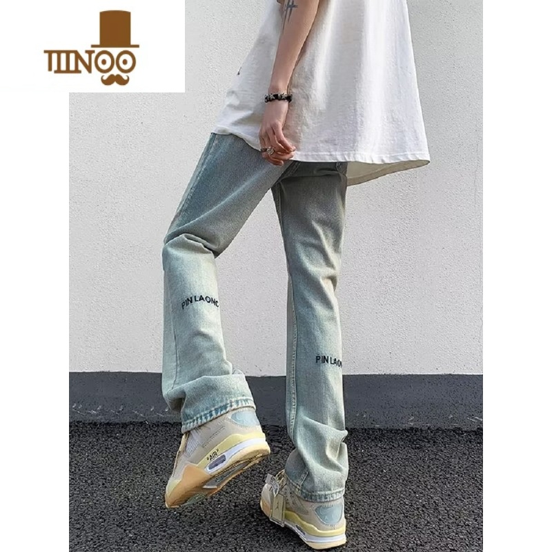 YANXU美式高街vibe牛仔裤男ins潮牌复古裤子男款修身直筒休闲阔腿长裤高清大图