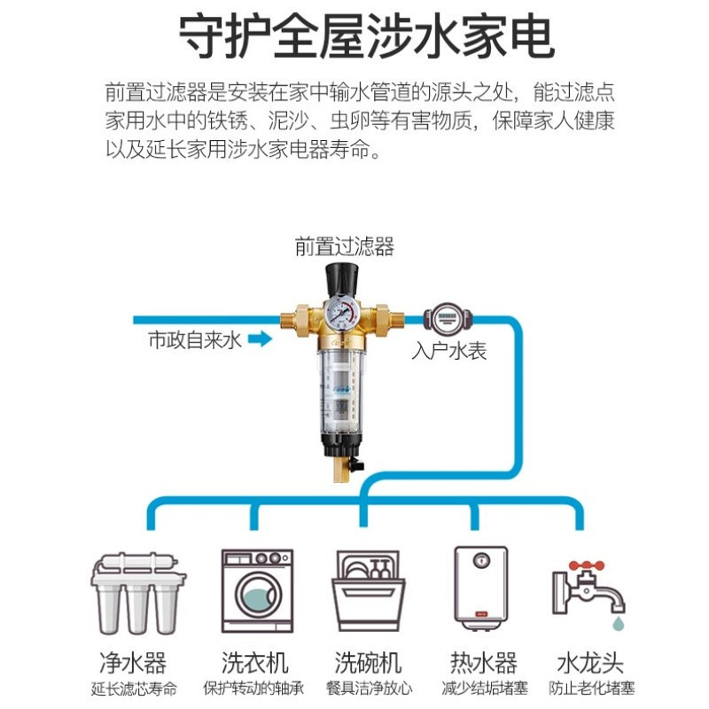 安之星前置净水器过滤器 家用全屋反冲洗厨房自来水过滤器净水机 安之星AZX-QZ-08