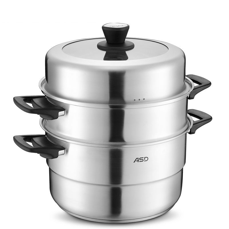 爱仕达304不锈钢蒸锅34cm三层加厚复底大容量家用大炖锅电磁炉通