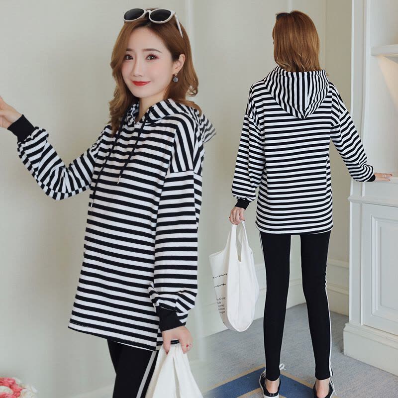 迪鲁奥(DILUAO)儿童乐园孕妇套装秋装时尚长袖条纹T恤潮妈外出休闲韩版春秋季两件套 图片色图片