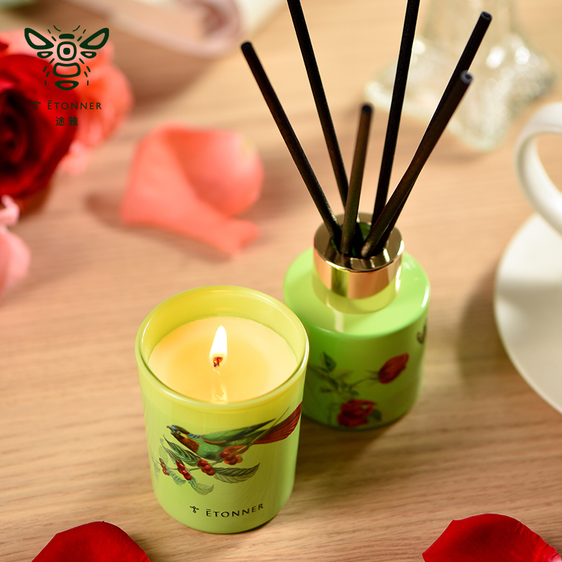 途雅 家用室内空气净化香薰香氛 藤条香薰50ml+香薰蜡烛70g+6根藤条礼盒 EH-G7050R春日玫瑰