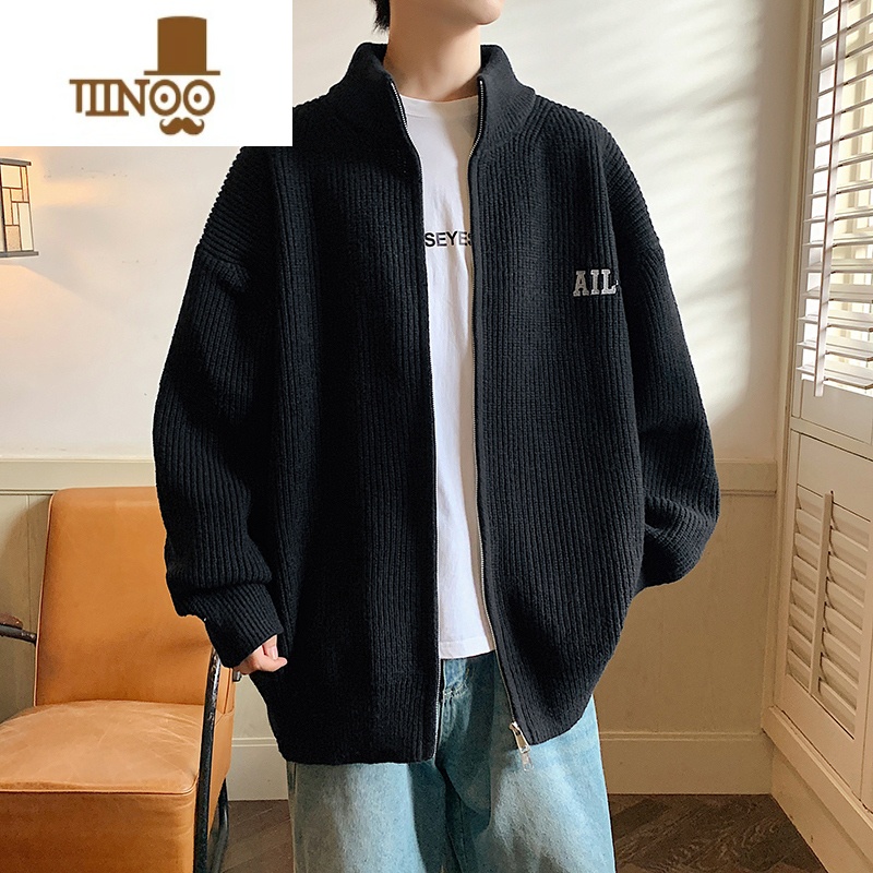 YANXU开衫毛衣男2023新款宽松慵懒风拉链外套潮牌休闲外穿针织衫高清大图