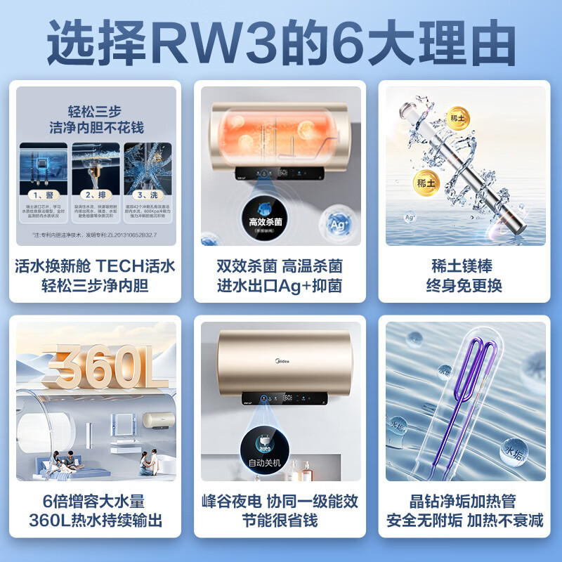 美的(Midea)电热水器80L家用即热型升级TECH活水焕新舱免更换镁棒2500W速热智能热水器F8025-RW3