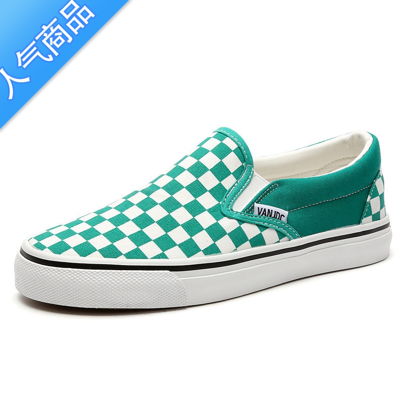 SUNTEK黑白色低帮帆布鞋女夏季松紧套脚轻便半拖鞋一脚蹬休闲板鞋懒人鞋高清大图