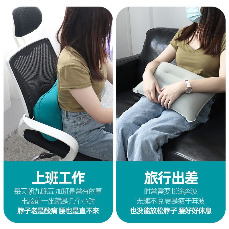 方枕-按压充气-植绒-深蓝色 按压充气枕头靠枕成人大号便携坐车午休旅行折叠睡觉趴学生办公室