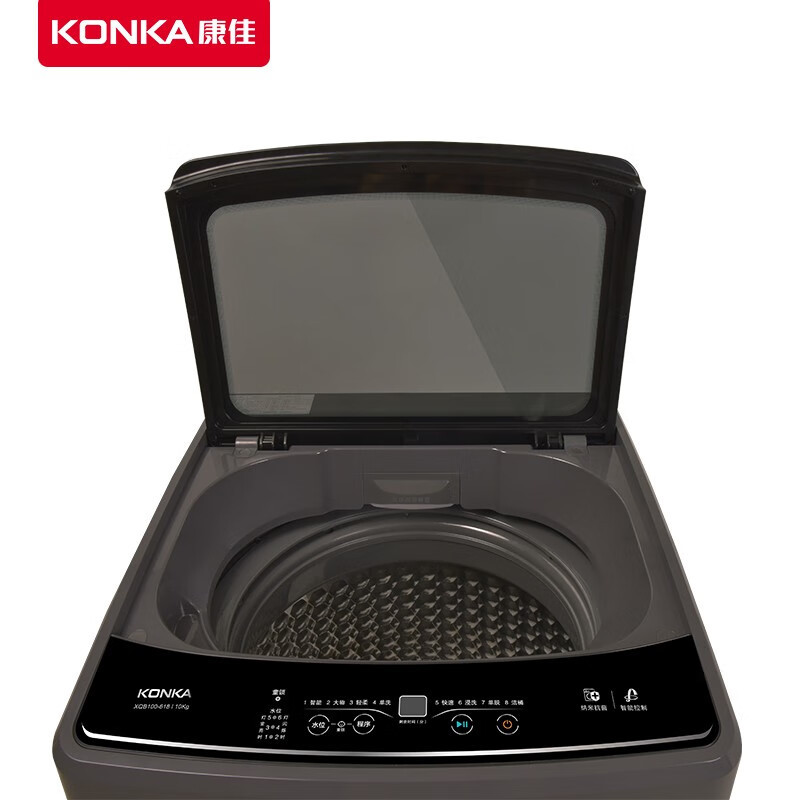 康佳(KONKA) 10公斤大容量全自动波轮洗衣机 XQB100-618 黑色