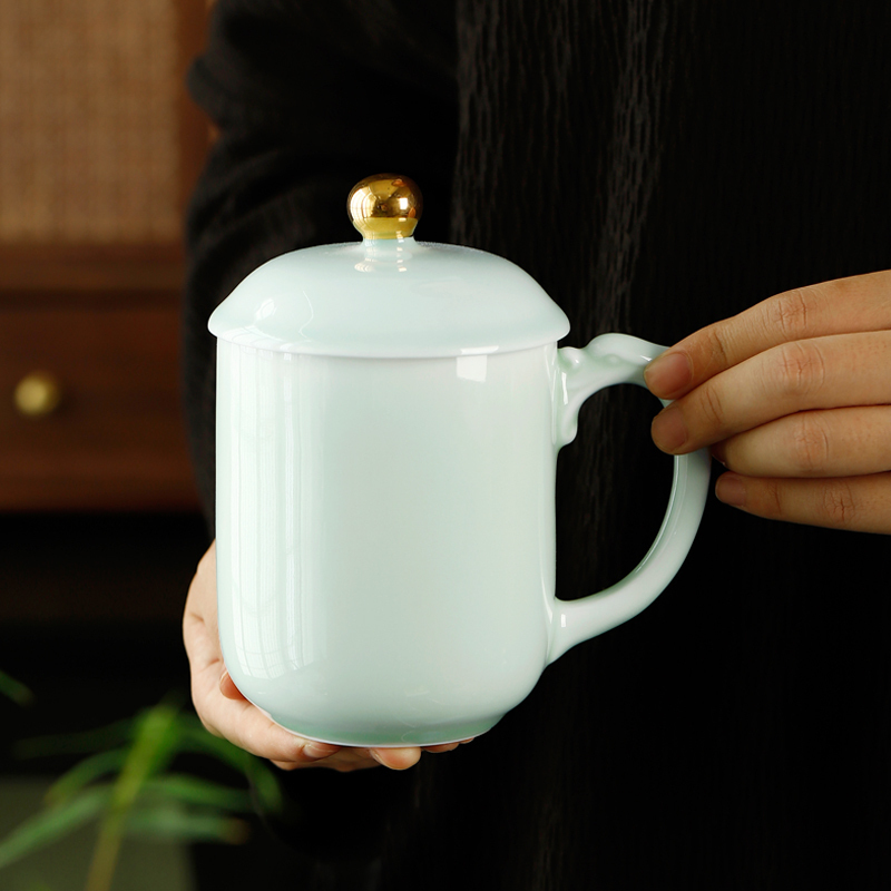 八方礼-龙泉青瓷元首杯(影青陶瓷泡茶办公马克杯家用茶杯茶具)BFL2023-13!