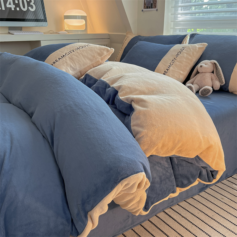 轻奢高级感牛奶绒床品四件套加厚冬季被罩珊瑚绒双面加绒床单被套床笠款床上用品三件套高清大图