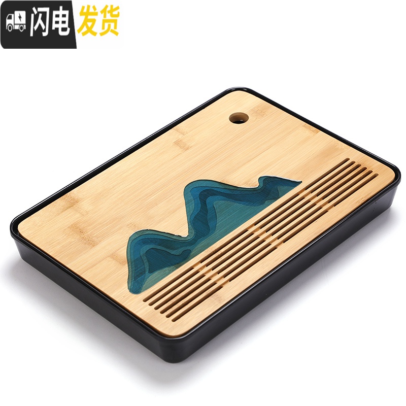 三维工匠功夫竹茶盘托盘沥水日式干泡茶盘家用简易长方形储水密胺小型茶台 福字全竹干盘茶盘*34茶具高清大图