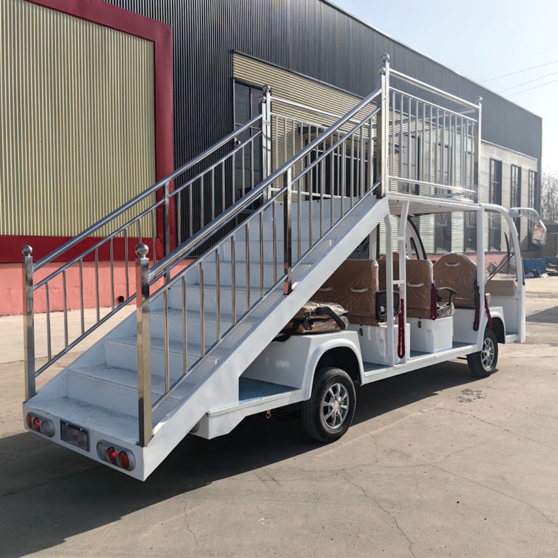 龙云天盾电动四轮观光车8座10座主席台登高检阅车校庆演讲车巡逻检阅台阶式游览车 敞篷标配高清大图