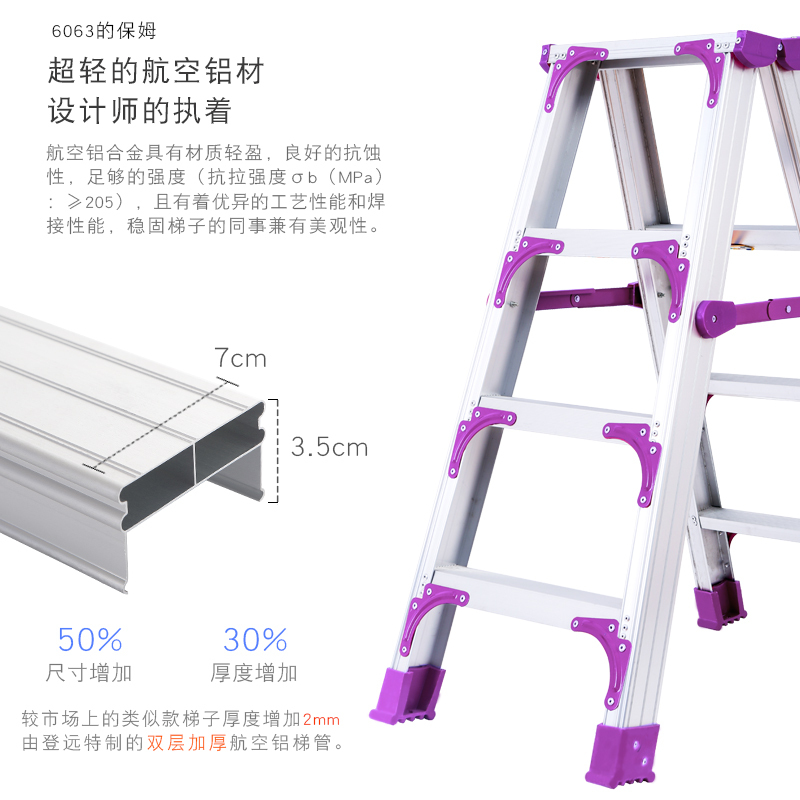 铝合金梯子加宽加厚双侧梯人字梯纳丽雅家用多功能合梯伸缩升降折叠楼梯 红色加厚 铝1.2米