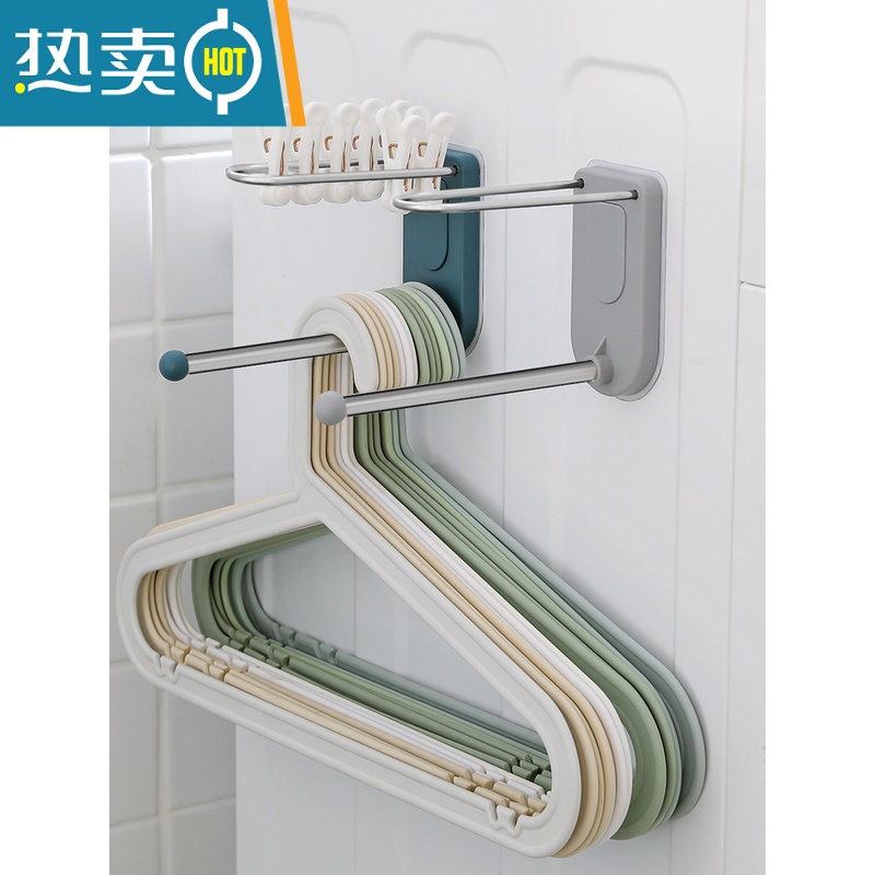 敬平衣架收纳架家用整理器阳台免打孔可爱夹子挂钩晾衣架壁挂挂衣架 升级不锈钢款 白色 1个衣夹高清大图