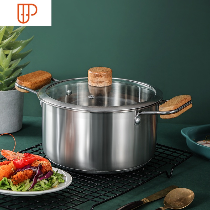 汤锅家用燃气电磁炉加厚304不锈钢锅煮汤大容量不粘小煮锅双耳锅 国泰