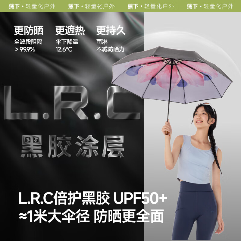 蕉下(beneunder)太阳伞防晒防紫外线遮阳伞 三折黑胶绯云 BM662高清大图