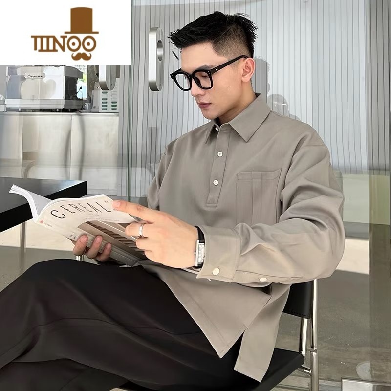 YANXU2023男士新款衬衫休闲百搭宽松商务衫长袖薄款潮薄高清大图