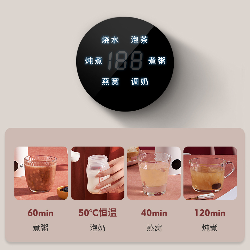 卓朗便携式电热杯保温一体小型加热旅行烧水壶家用炖煮养生烧水杯ZL-BC500白色[按键款]