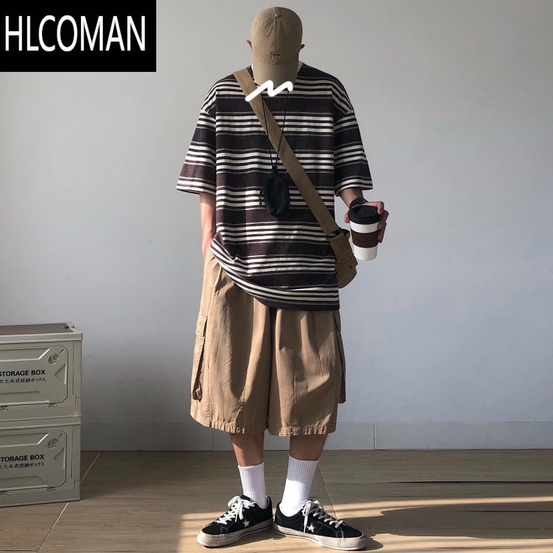 HLCOMANRICHMAN夏季美式多口袋工装短裤男宽松阔腿oversize日系六分裤子
