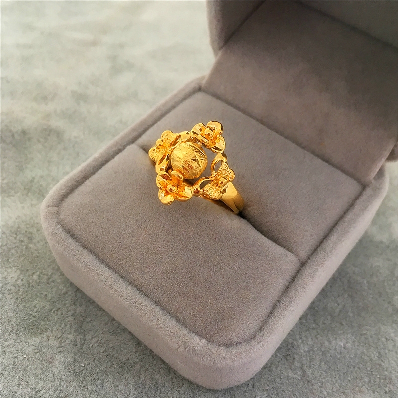 新款越南沙金仿黄金女戒指 欧币镀金个性转动转运珠开口戒指