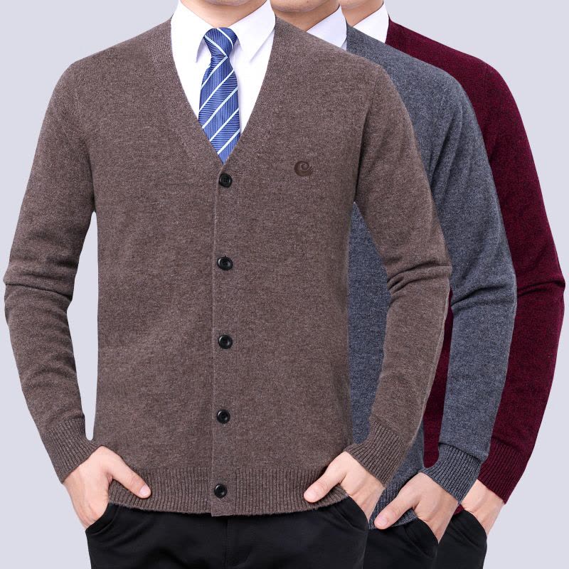 免费试穿 高端山羊绒衫男 V领扣子开衫冬装毛衣纯色外套中老年EERDS高端羊图片