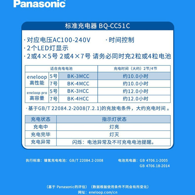 松下爱乐普 可充5号7号AA镍氢充电电池标准充电器 BQ-CC51C高清大图