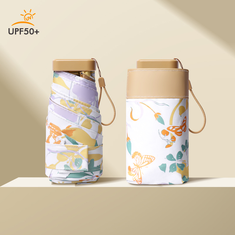 手动扁六折金色铝合金 彩胶布 金色手柄YF-W2023003晴雨两用伞 紫色