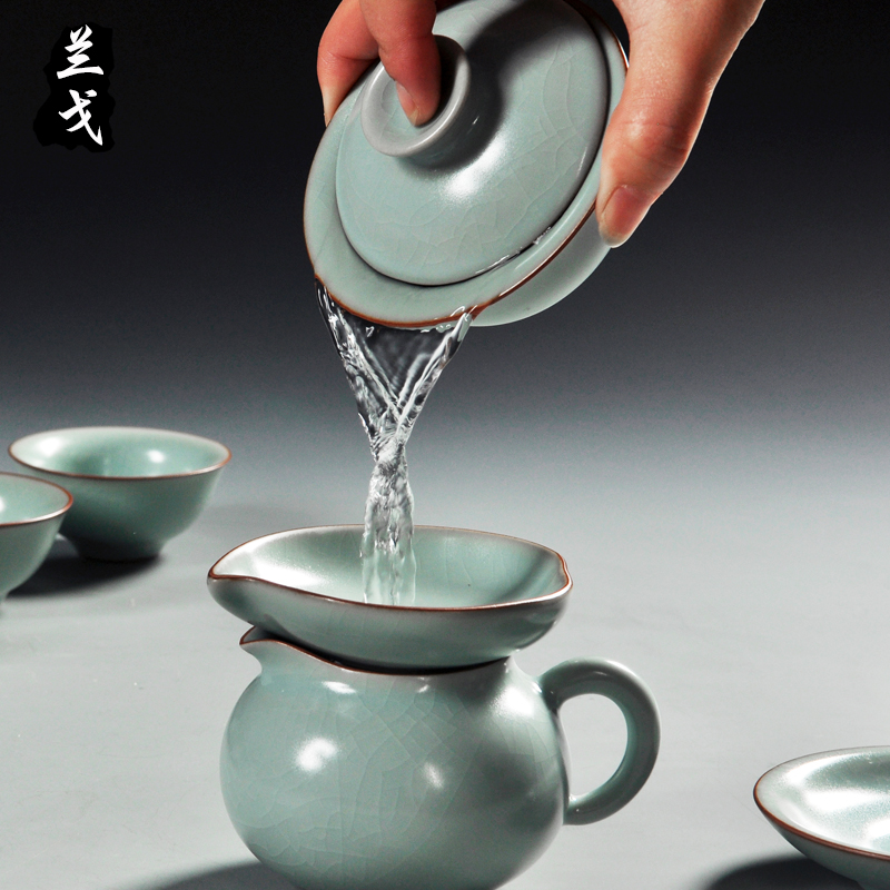 美帮汇汝窑盖碗大号三才碗泡茶杯汝瓷开片功夫茶具套装哥窑盖碗茶杯高清大图