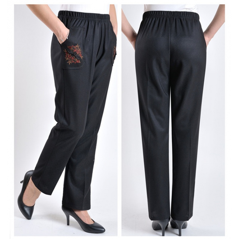 洛芊春装中老年女裤宽松休闲松紧腰老年人裤子女装奶奶长裤高腰妈妈裤