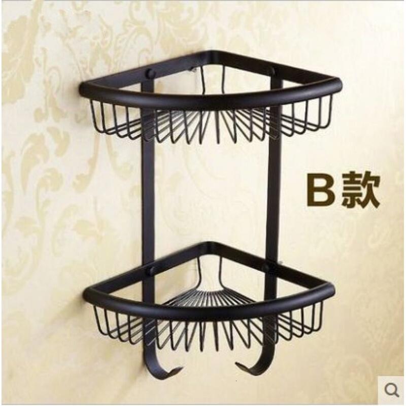 厂家批欧式黑古铜三角篮双层三角架浴室置物架网篮带钩波迷娜BOMINA