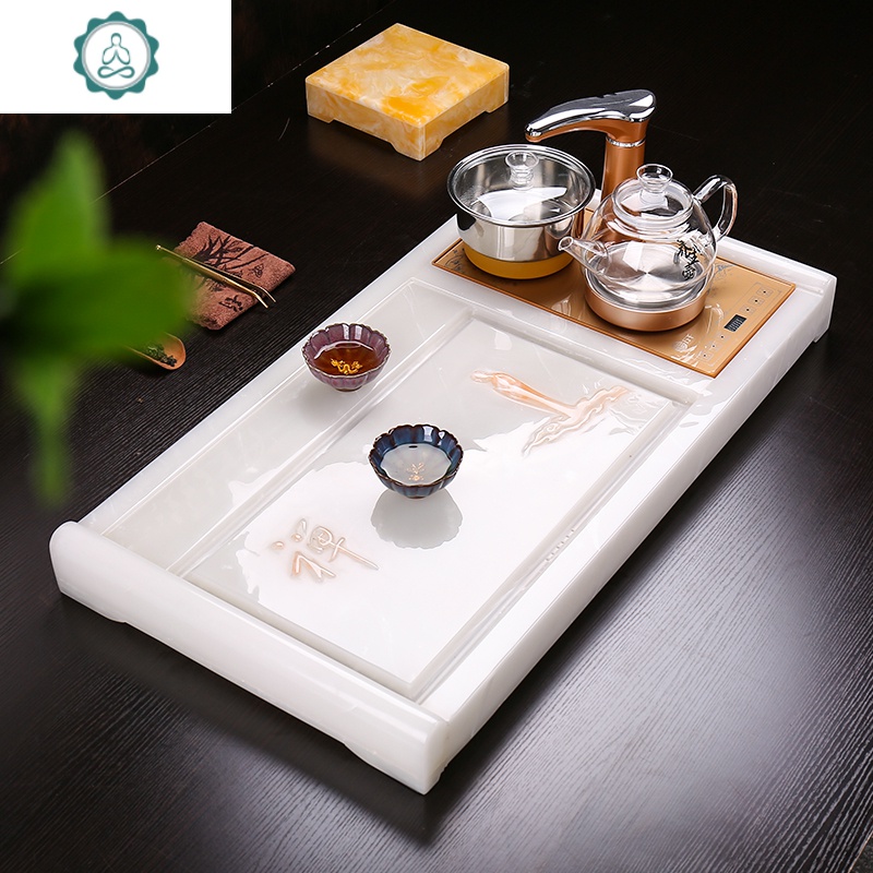 功夫玉石石头茶盘茶具套装简约茶台家用排水现代茶海带全自动一体 封