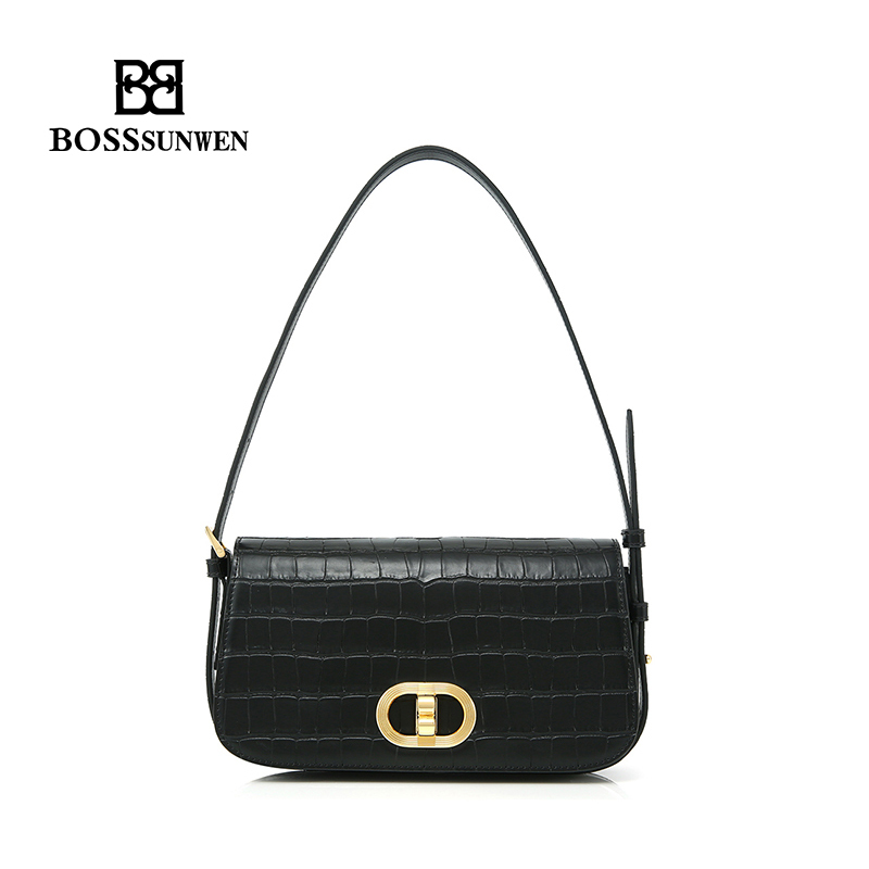 bosssunwen博斯绅威斜挎腋下小包包女鳄鱼纹单肩包视频