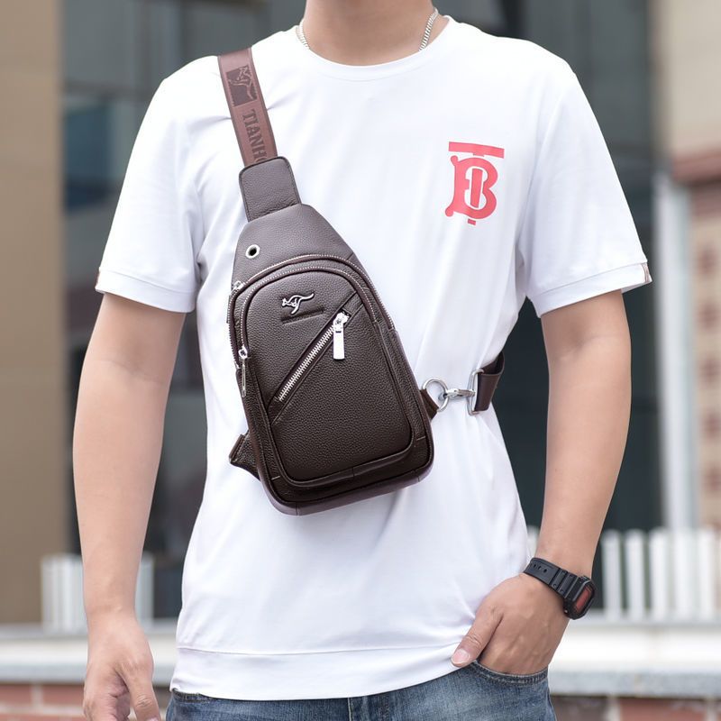 派尼美特胸包男真皮头层牛皮单肩斜挎包男士包包休闲斜跨背包挎肩包潮