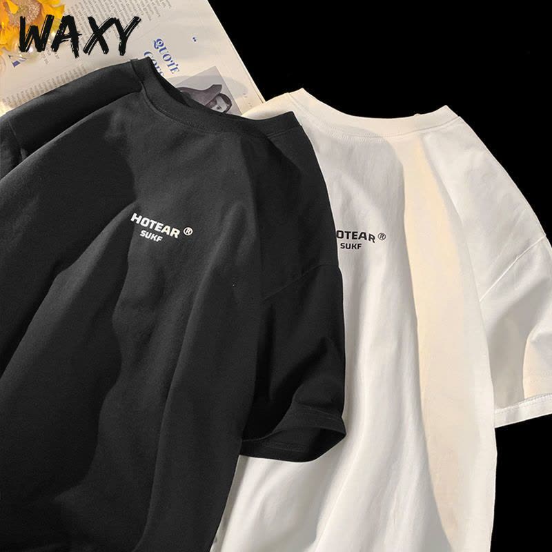 WAXY纯棉t恤短袖男百搭运动宽松港风夏季新款bf风半袖上衣男装ins图片