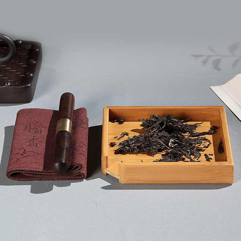 百鸿普洱赏茶盒黑檀茶针茶刀茶锥茶艺茶巾茶饼茶盒楠竹茶奉功夫茶具