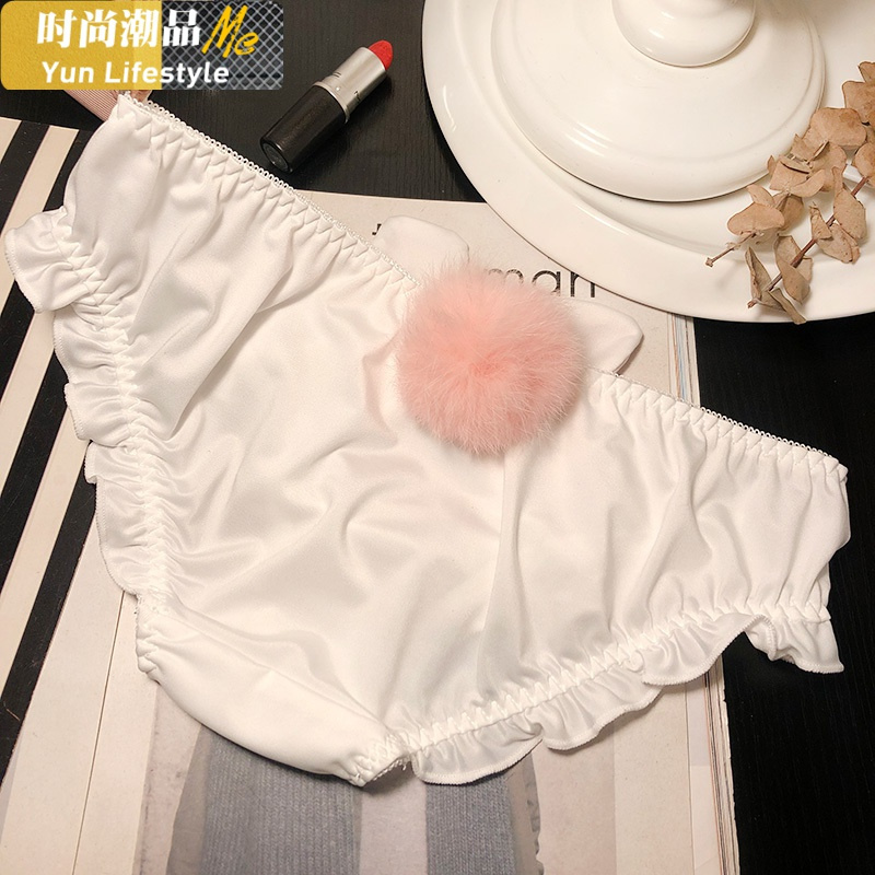 YUNWUXIN日系二次元可爱小兔性感冰丝内裤少女学生低腰舒适棉档球球三角裤内裤