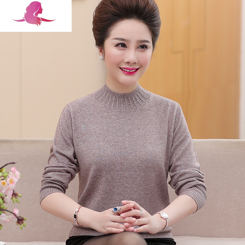 艳如飞中年妈妈装春秋打底衫新款上衣50岁中老年女装长袖短款春装毛衣妈妈装