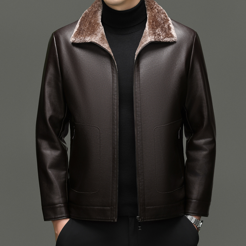免费试穿 海宁真皮皮衣男士皮毛一体冬季绵羊皮翻领皮草加厚加绒皮夹克外套高端外套正品官方旗舰店高清大图