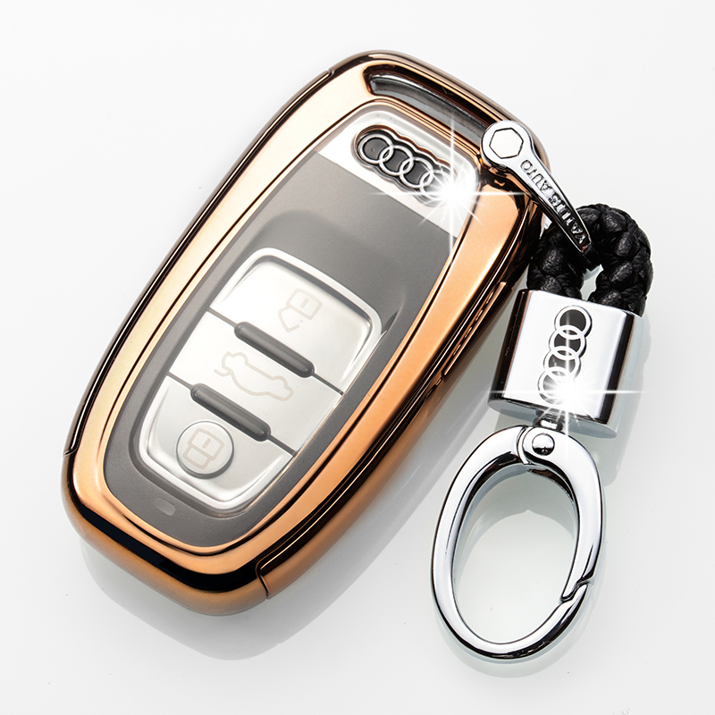 【补贴10%】专用于2018款奥迪Q5A6LA4L钥匙包A5A7A8L汽车钥匙保护套壳扣17款汽车钥匙包 奥迪A款土豪金+扣