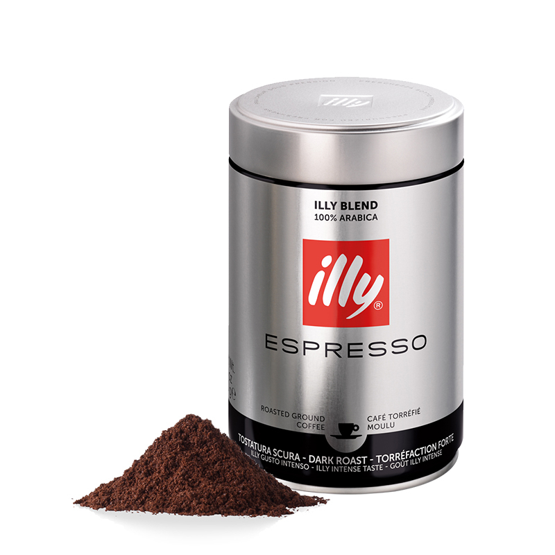 illy意利意大利进口阿拉比卡意式浓缩深度烘焙黑咖啡粉250g*2罐装