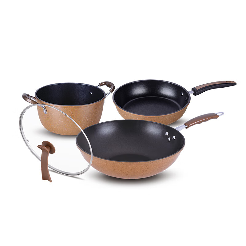 都市太太 DSTH3.1 土豪1盖3件套 炒锅+煎锅+汤锅(32cm+24cm+24cm) 金色
