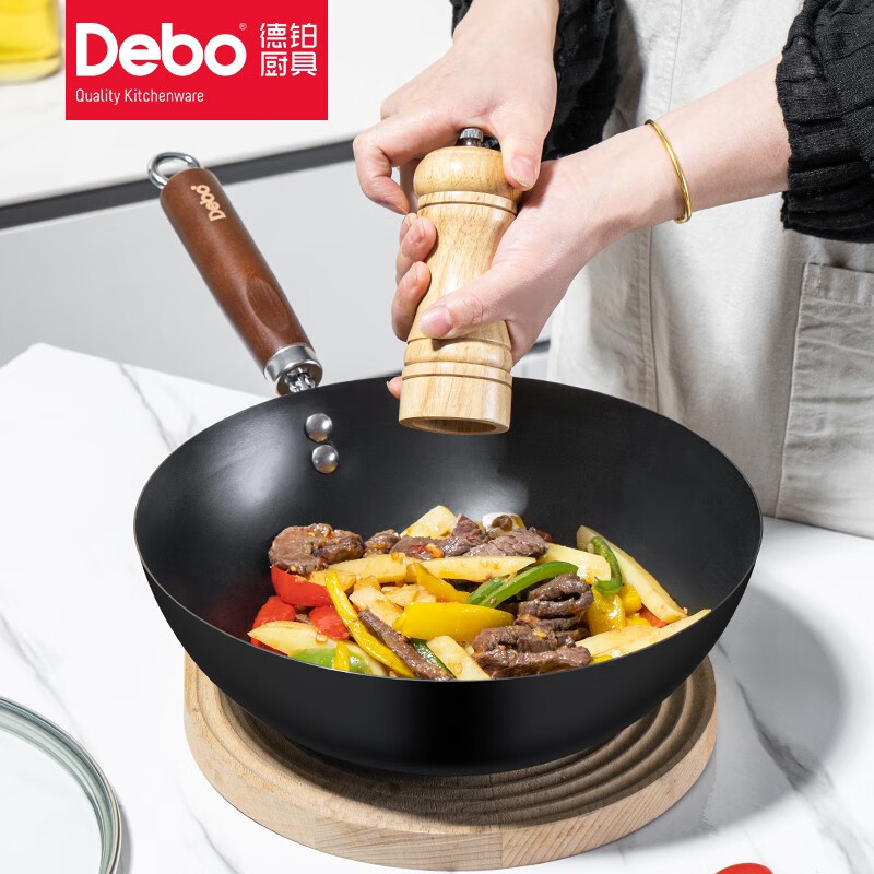 德铂(Debo) DEP-DS384 希拉克精铁精铁炒锅家用炒菜锅28cm有盖高清大图