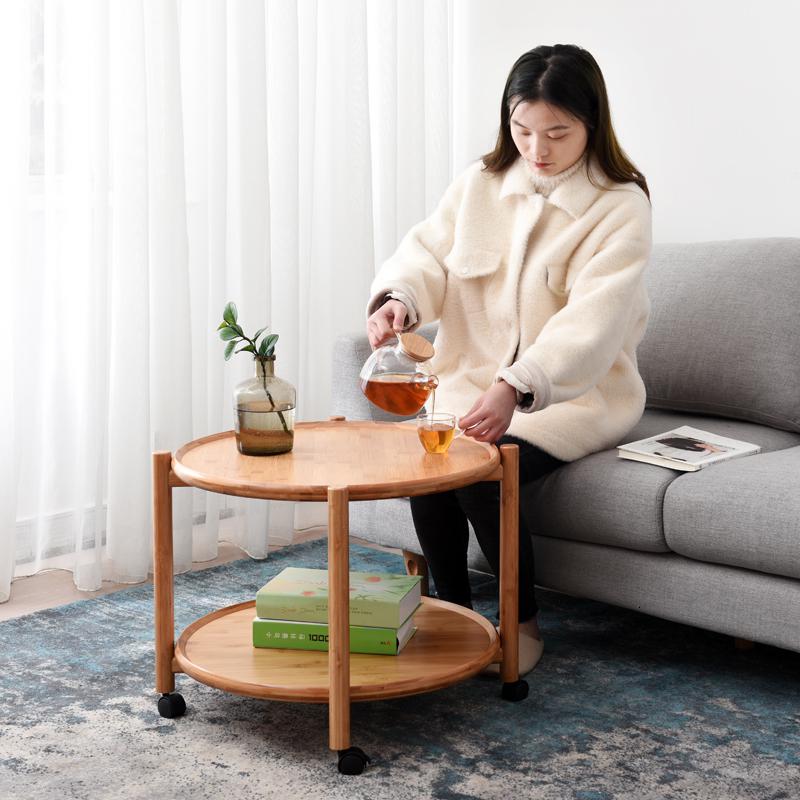 创意可移动茶几双层带滚轮茶几茶桌现代简约置物移动小桌子