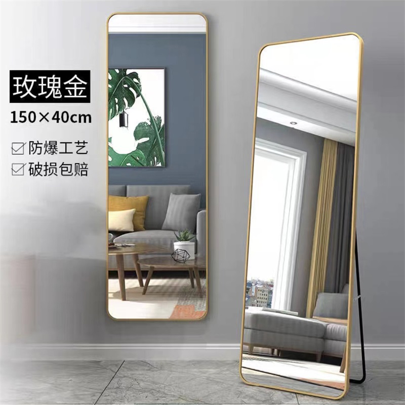 鑫环境 试衣镜网红款全身镜卧室家用试衣镜女生穿衣镜壁挂立体大镜子挂墙落地镜 金色 150*40
