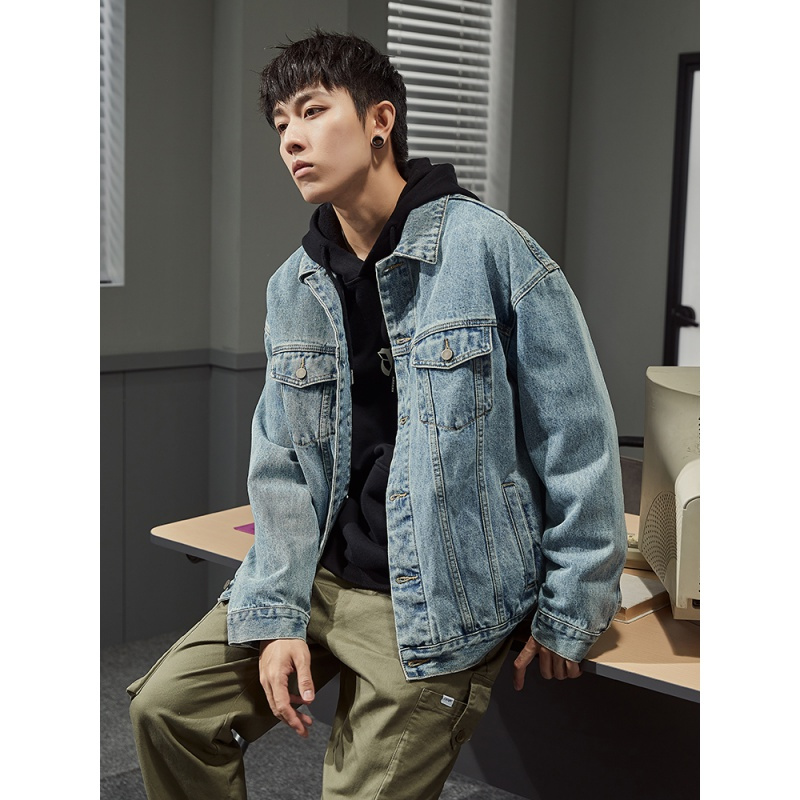 25折价1617元还可叠券唐狮秋季新款牛仔外套男韩版宽松牛仔夹克男ins