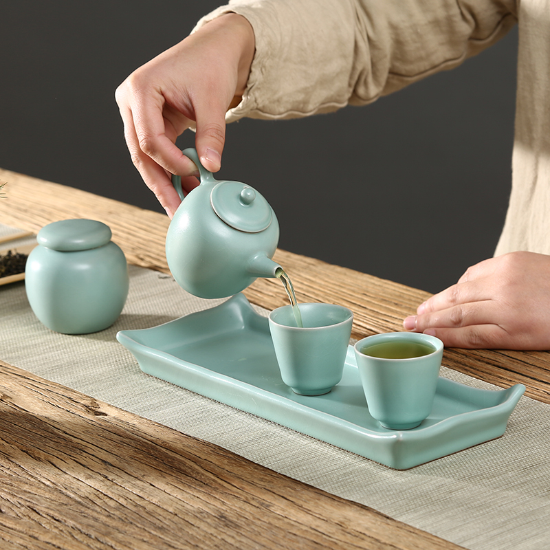 常生源 功夫茶具套装 原矿仿宋汝窑 旅行茶具 茶壶茶杯茶盘 办公家用 乐言茶具套组