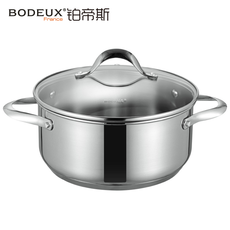 铂帝斯(BODEUX)香榭丽舍 304不锈钢汤锅20/24cm加厚煮粥汤炖锅燃气电磁炉通用
