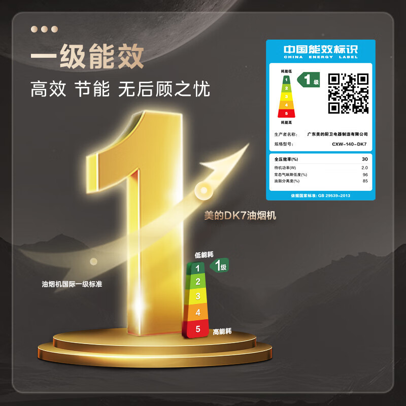 [政府补贴]美的(Midea)家用顶侧双吸抽油烟机25立方大吸力吸油烟机1000Pa静压自清洗7字型排烟机多重智联DK7