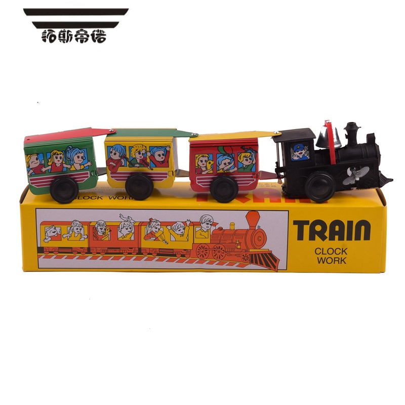 拓斯帝诺80后怀旧复古铁皮玩具发条铁皮火车带三节车厢精品玩具店