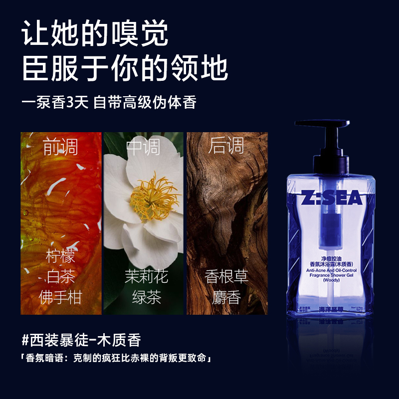 海洋至尊净痘控油香氛沐浴露(木质香)350ml高清大图