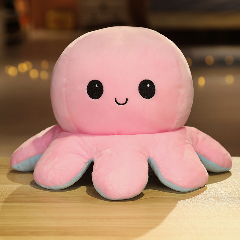 笑脸章鱼玩偶翻面小章鱼毛绒玩具变脸八爪鱼双面表情翻转娃娃抱枕大号